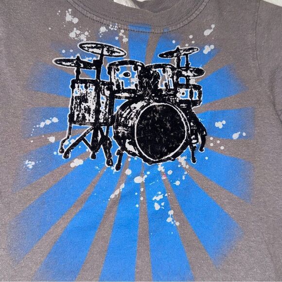 Kid's Starting Out Grey and Blue Kids Drum Band Graphic Tee - Picture 4 of 7